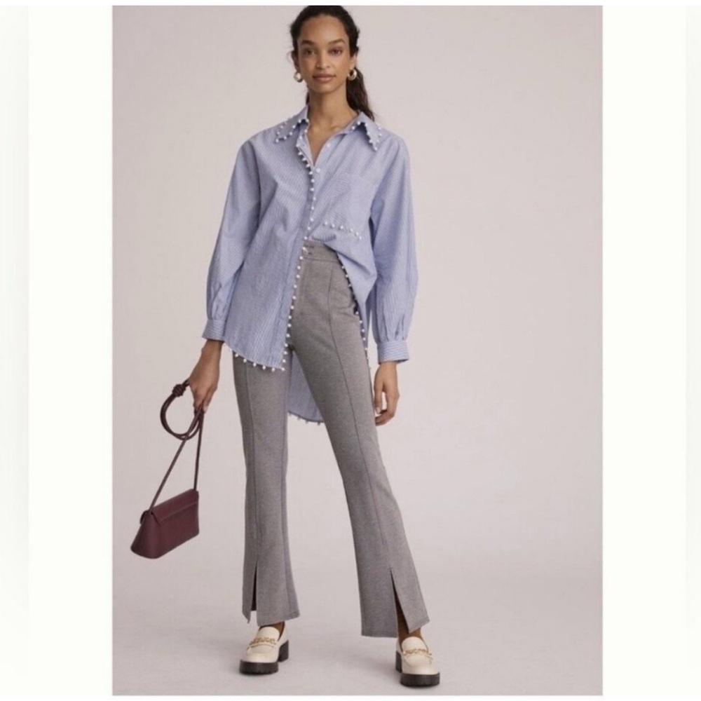 Anthropologie Maeve split‎ front flare gray pants size 8